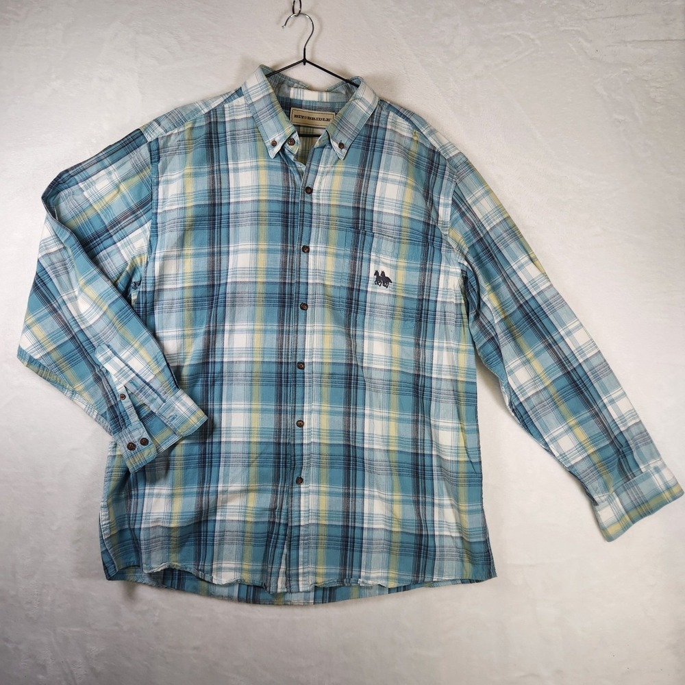Men's Plaid Long Sleeve Button Up Shirt Western Cowboy Horse Embroidery‎